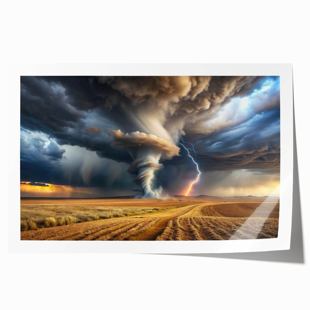 Tornado with Lightning in Rural Landscape - Earthy Phenomena Wall Art