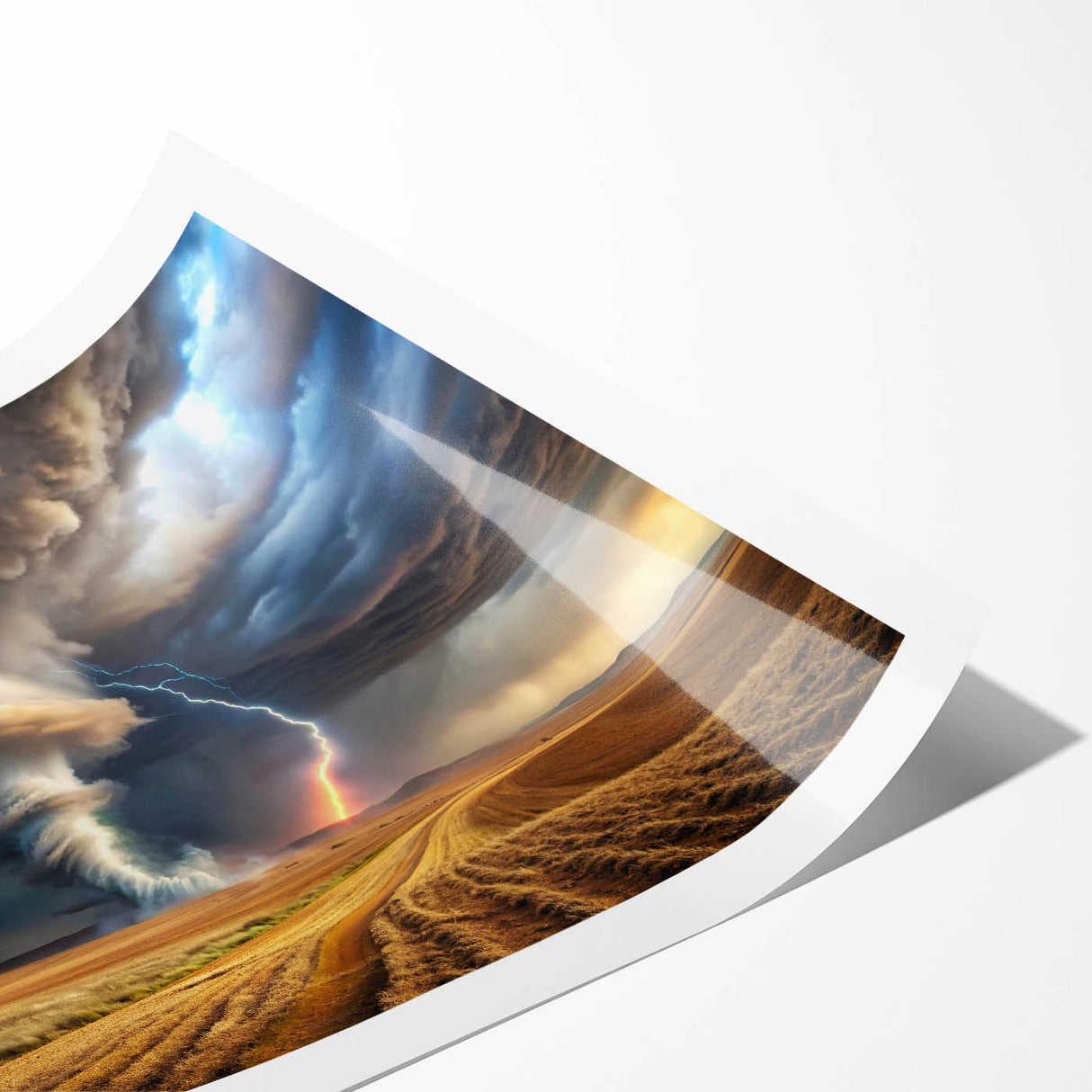 Tornado with Lightning in Rural Landscape - Earthy Phenomena Wall Art