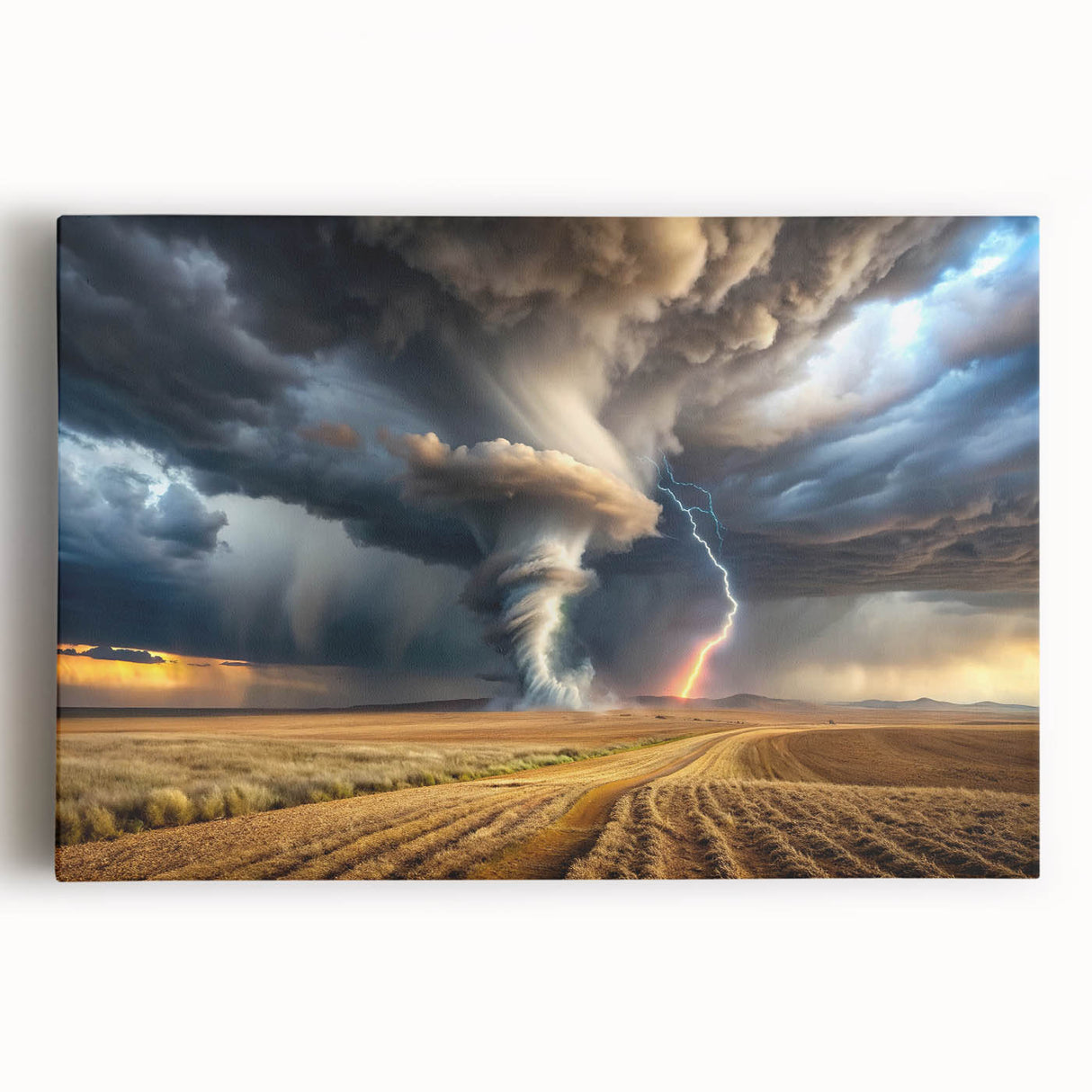 Tornado with Lightning in Rural Landscape - Earthy Phenomena Wall Art