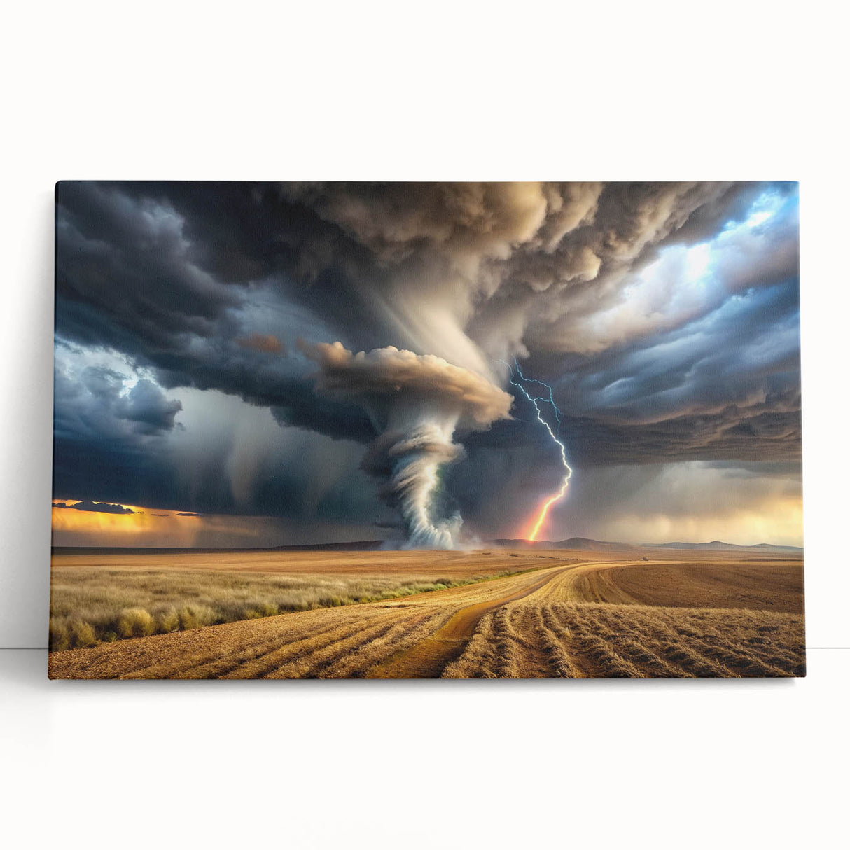 Tornado with Lightning in Rural Landscape - Earthy Phenomena Wall Art