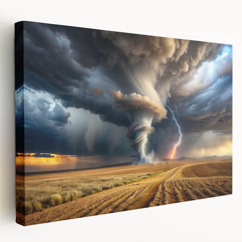 Tornado with Lightning in Rural Landscape - Earthy Phenomena Wall Art