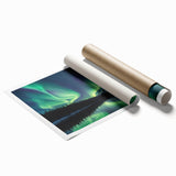 Northern Lights Over Lake and Mountains - Earth Phenomena Wall Art Print