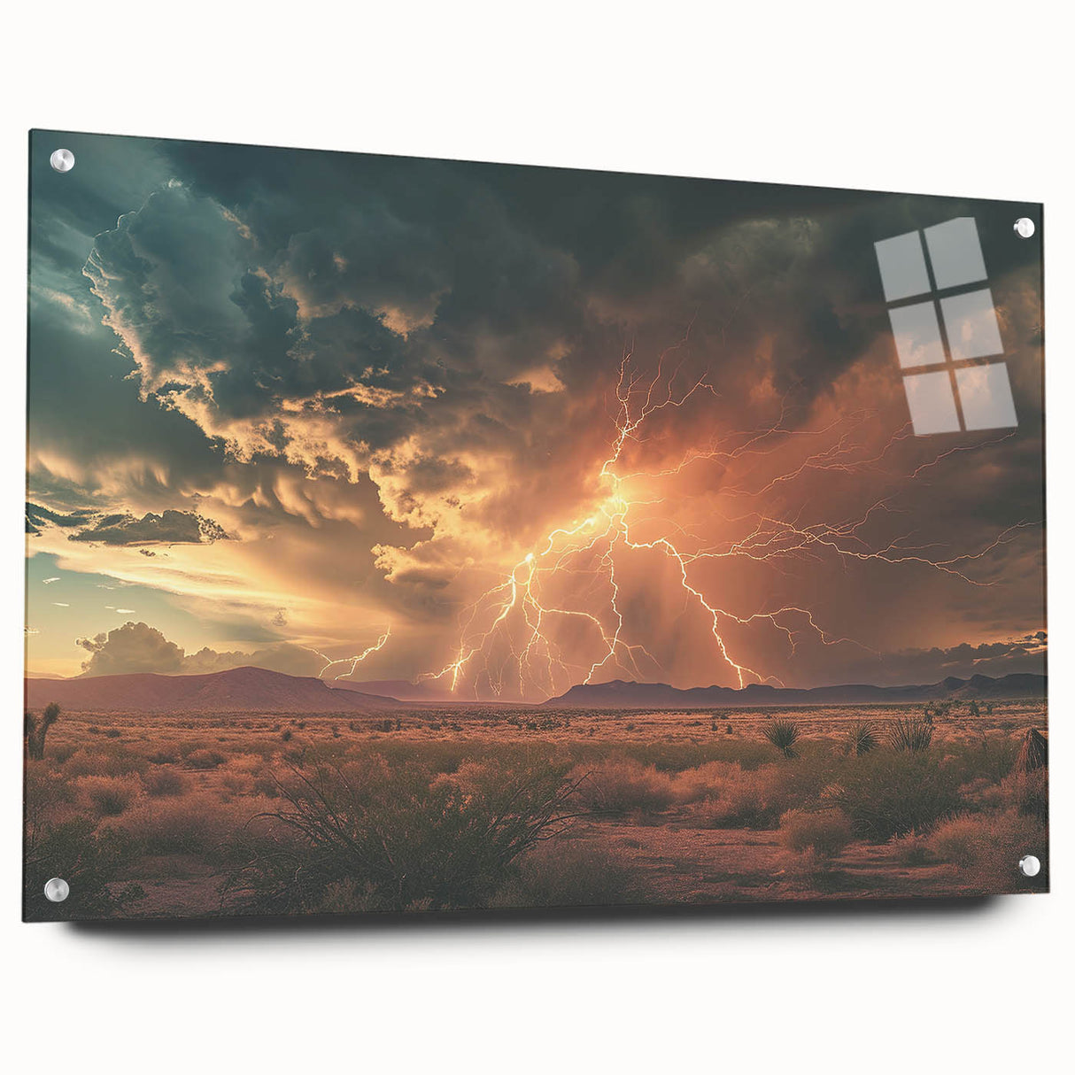 Lightning Storm Over Desert at Sunset - Earthy Phenomena Wall Art Print