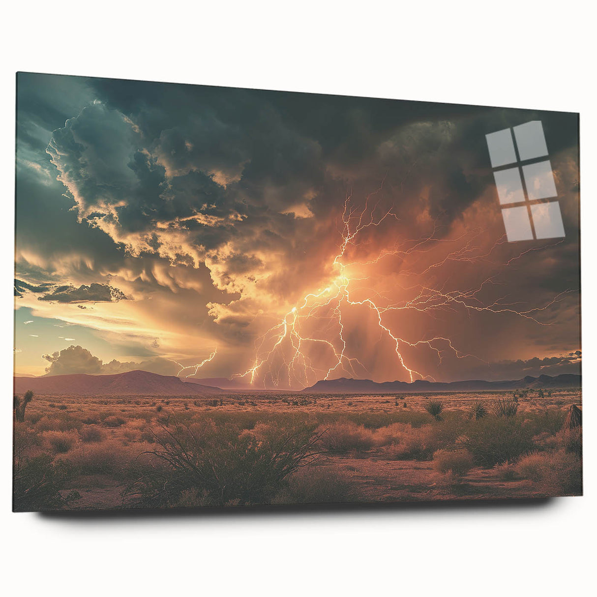 Lightning Storm Over Desert at Sunset - Earthy Phenomena Wall Art Print