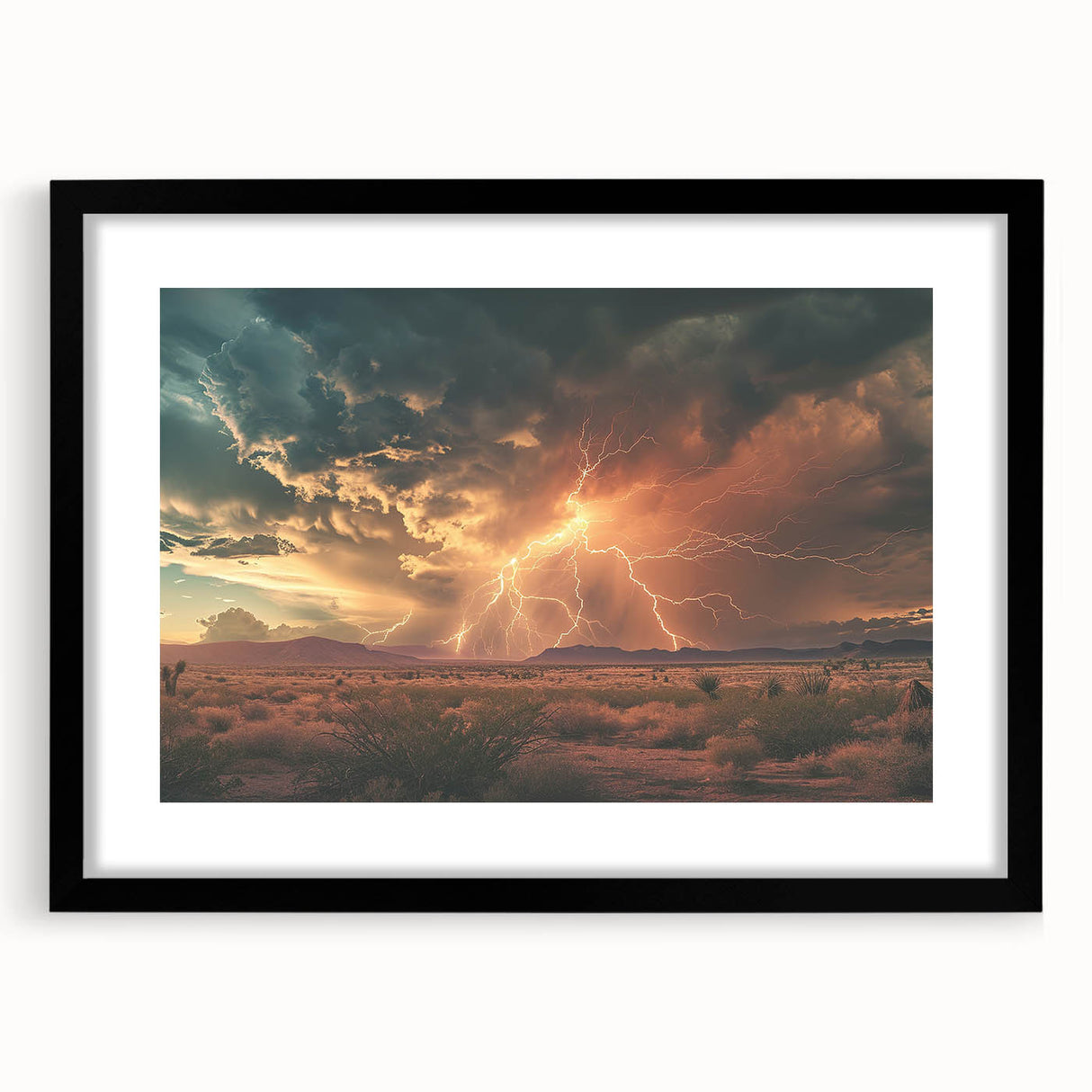 Lightning Storm Over Desert at Sunset - Earthy Phenomena Wall Art Print