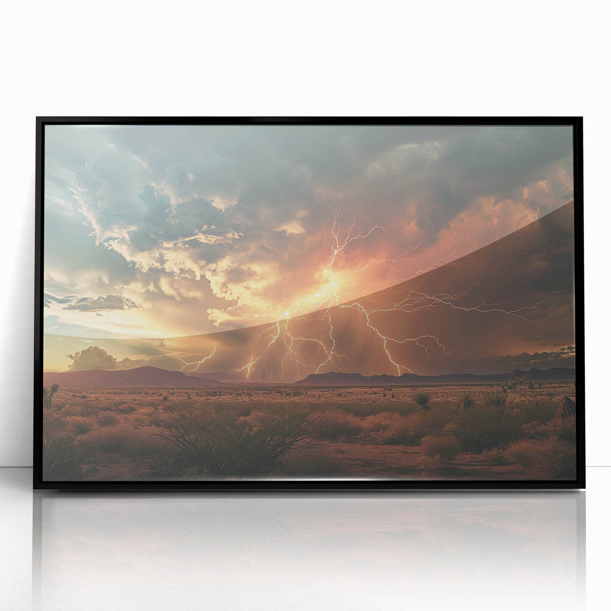 Lightning Storm Over Desert at Sunset - Earthy Phenomena Wall Art Print