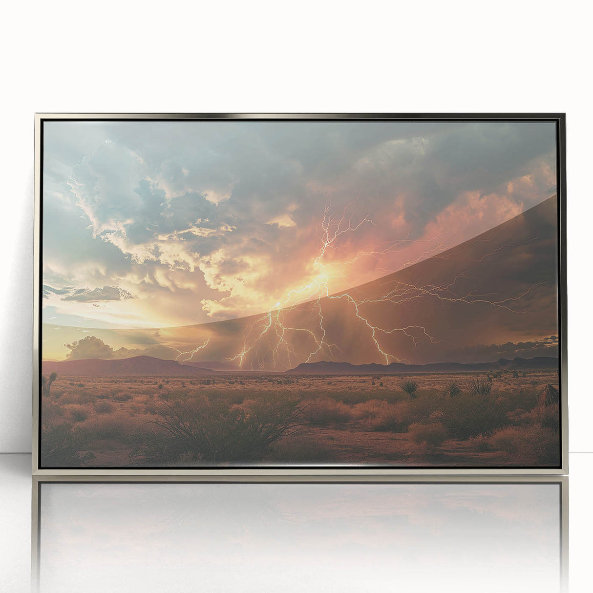 Lightning Storm Over Desert at Sunset - Earthy Phenomena Wall Art Print
