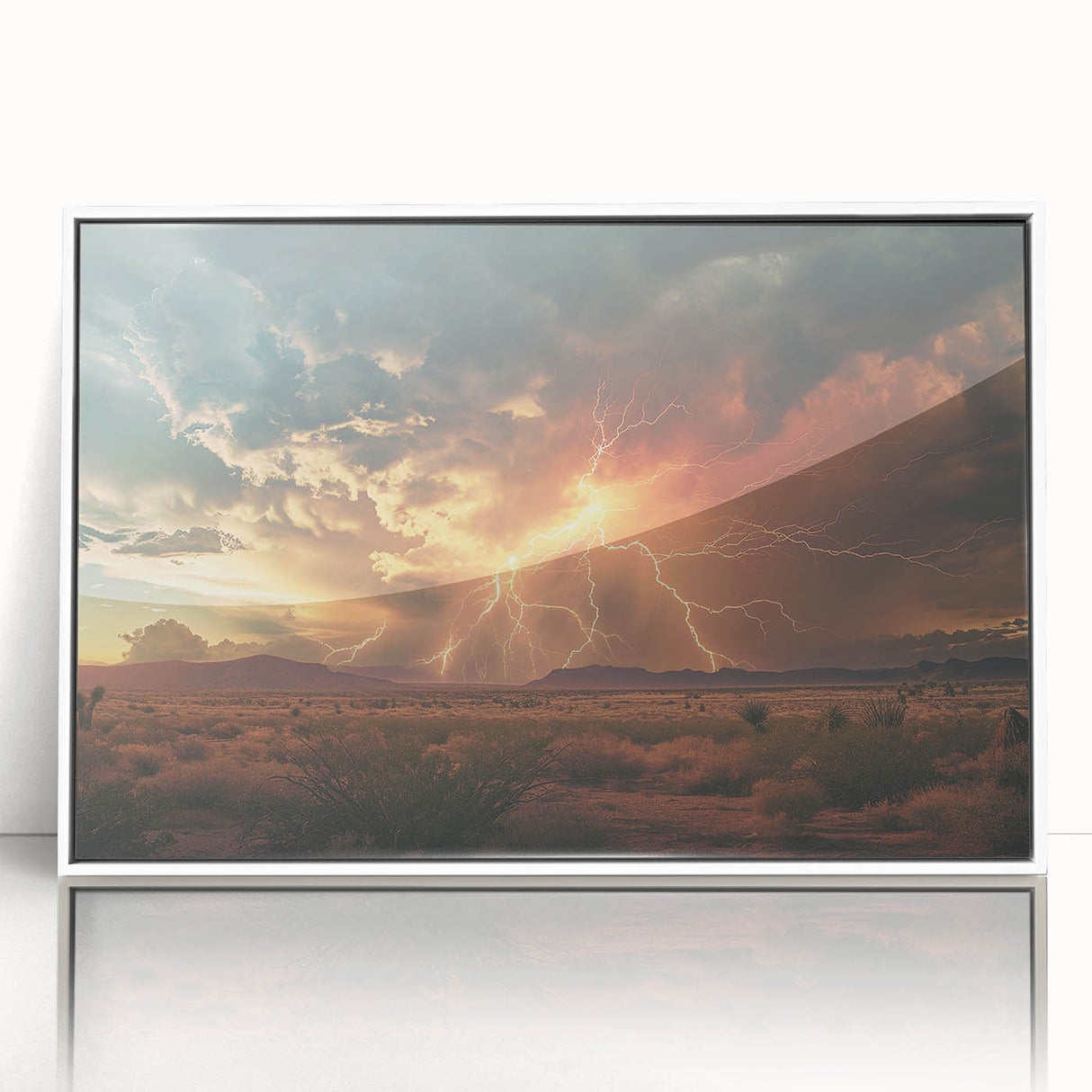 Lightning Storm Over Desert at Sunset - Earthy Phenomena Wall Art Print