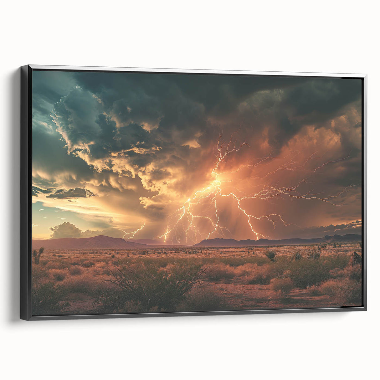 Lightning Storm Over Desert at Sunset - Earthy Phenomena Wall Art Print