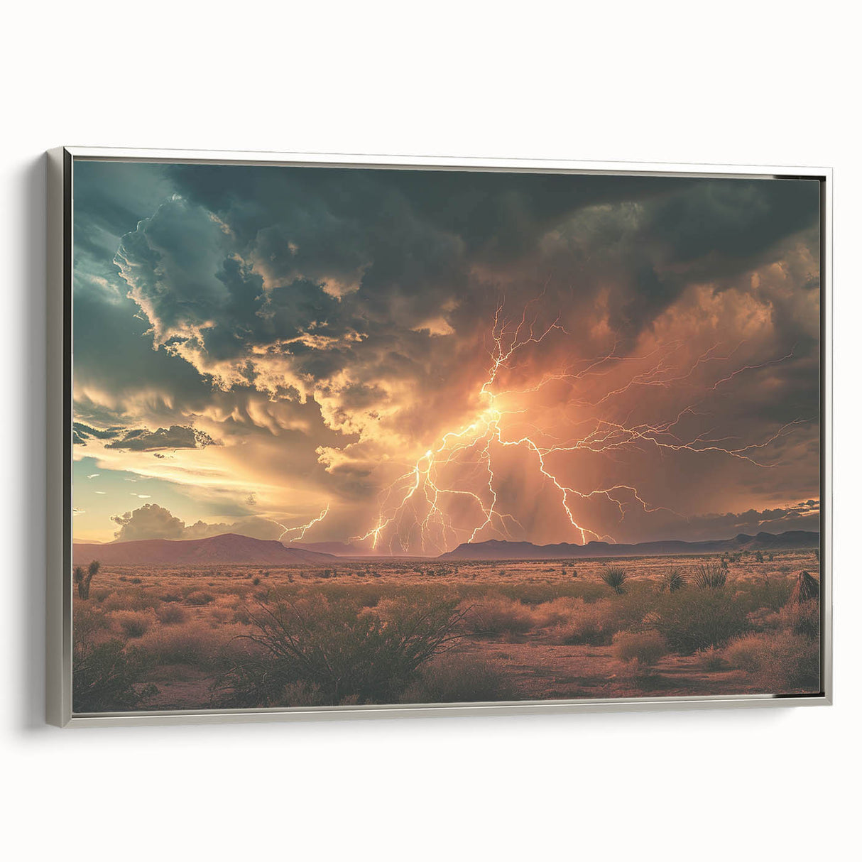 Lightning Storm Over Desert at Sunset - Earthy Phenomena Wall Art Print