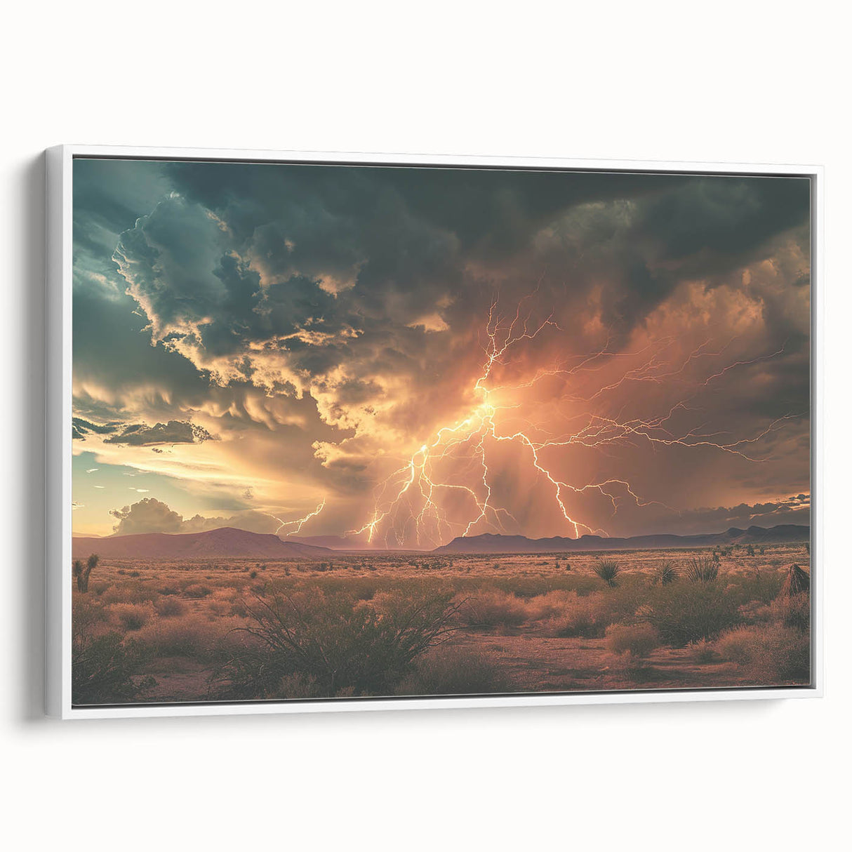 Lightning Storm Over Desert at Sunset - Earthy Phenomena Wall Art Print