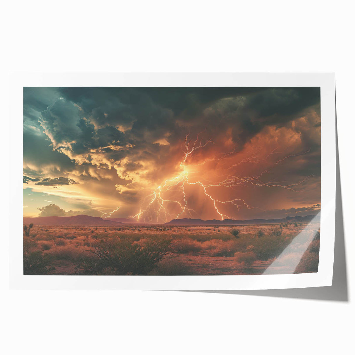 Lightning Storm Over Desert at Sunset - Earthy Phenomena Wall Art Print