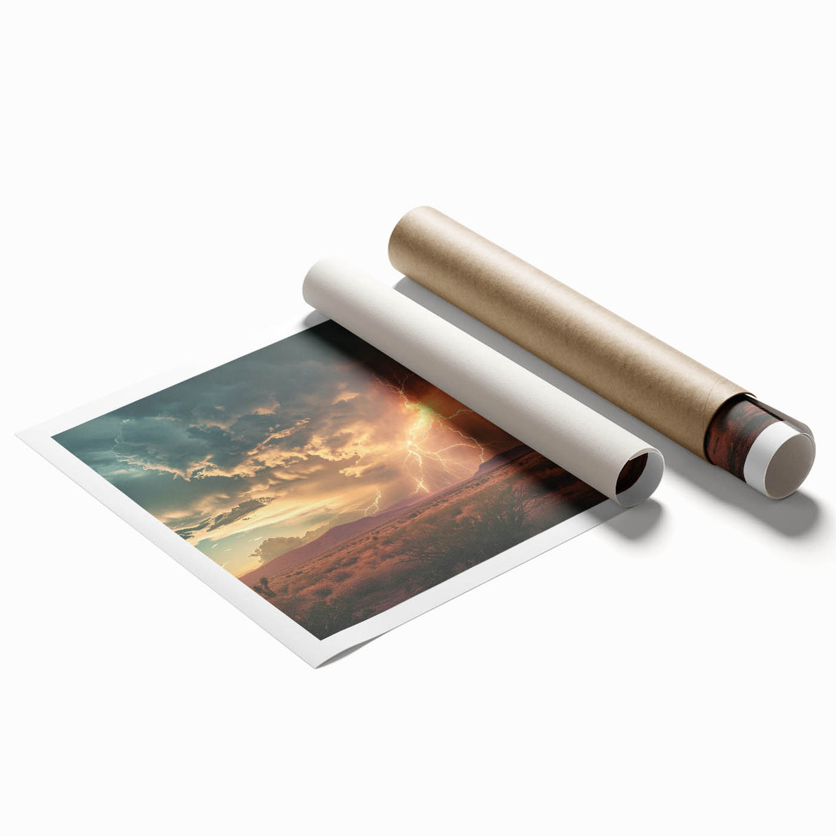 Lightning Storm Over Desert at Sunset - Earthy Phenomena Wall Art Print