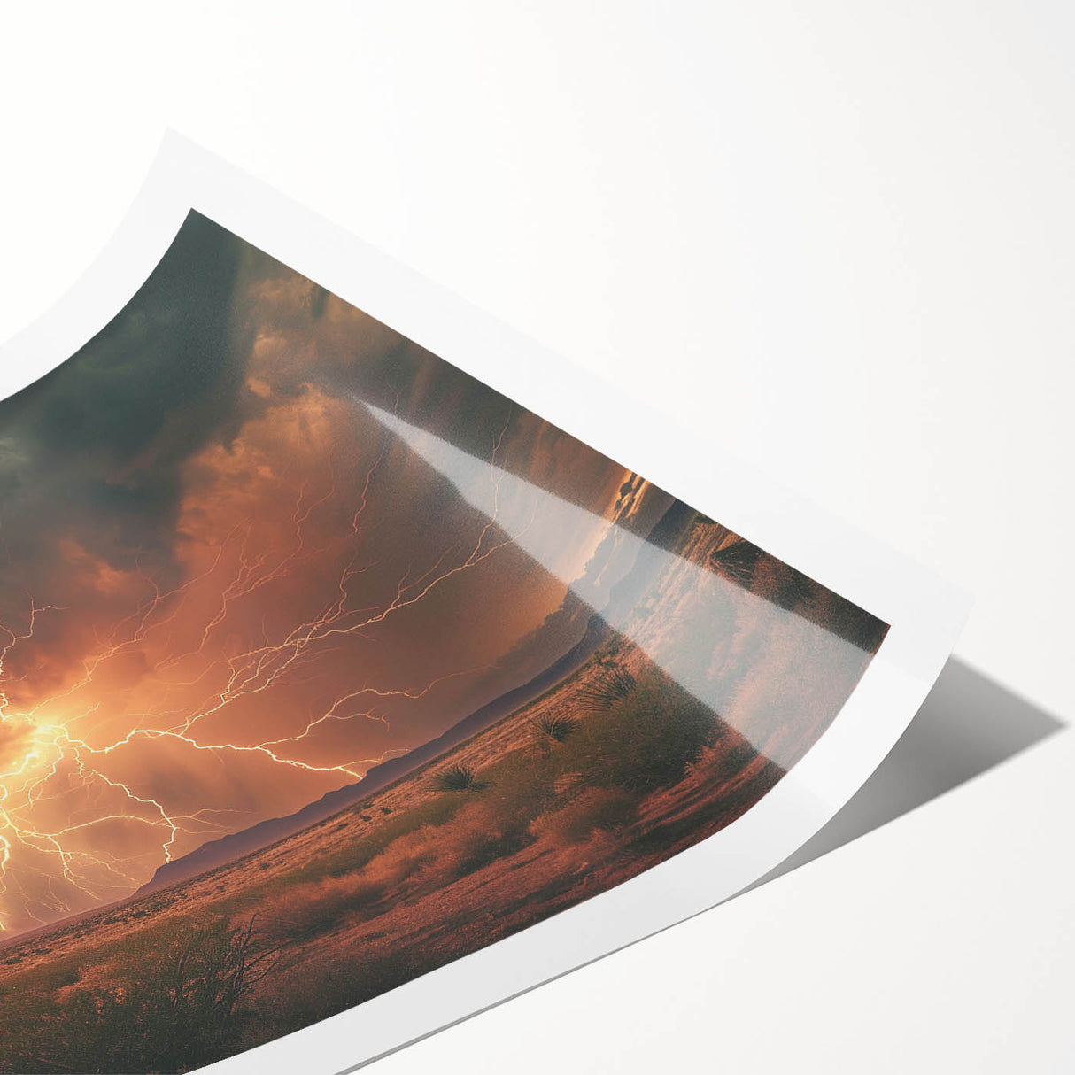Lightning Storm Over Desert at Sunset - Earthy Phenomena Wall Art Print