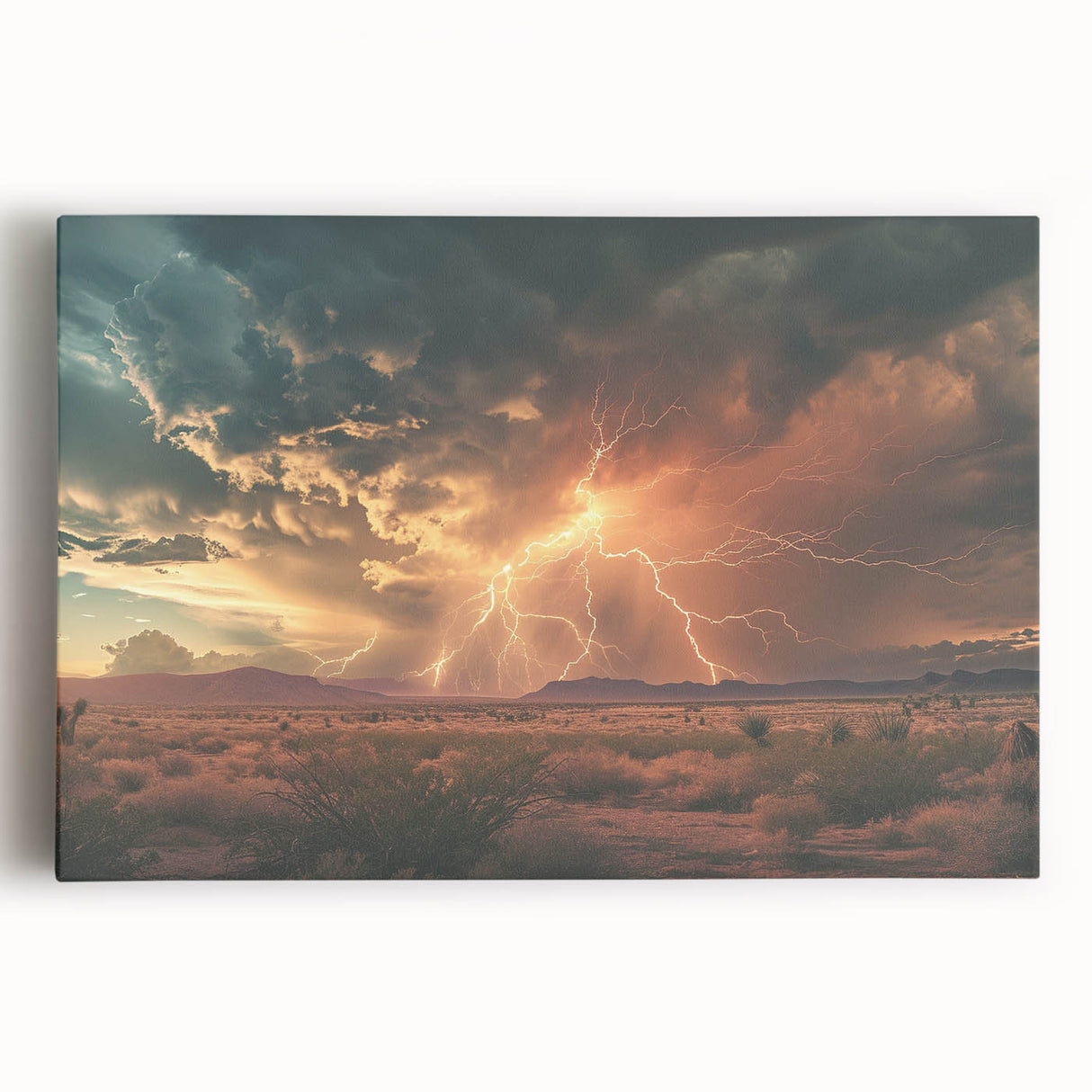 Lightning Storm Over Desert at Sunset - Earthy Phenomena Wall Art Print