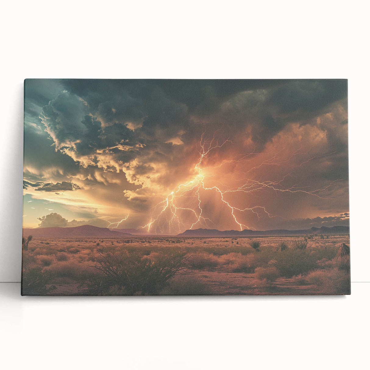 Lightning Storm Over Desert at Sunset - Earthy Phenomena Wall Art Print