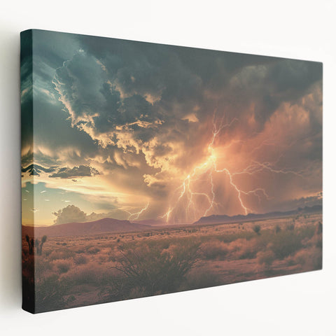 Lightning Storm Over Desert at Sunset - Earthy Phenomena Wall Art Print