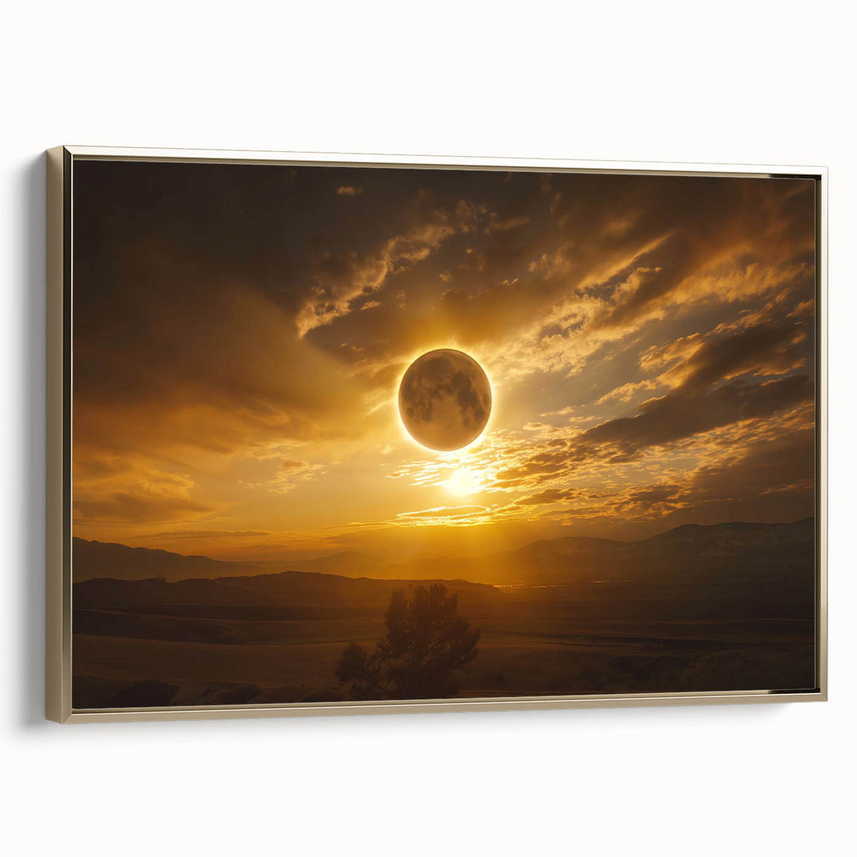 Golden Solar Eclipse Wall Art – Majestic Eclipse Canvas for Home Decor