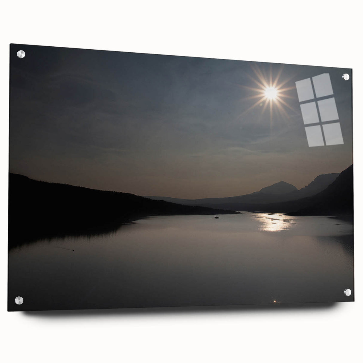 Serene Solar Eclipse Wall Art – Mountain and Lake Eclipse Canvas Print