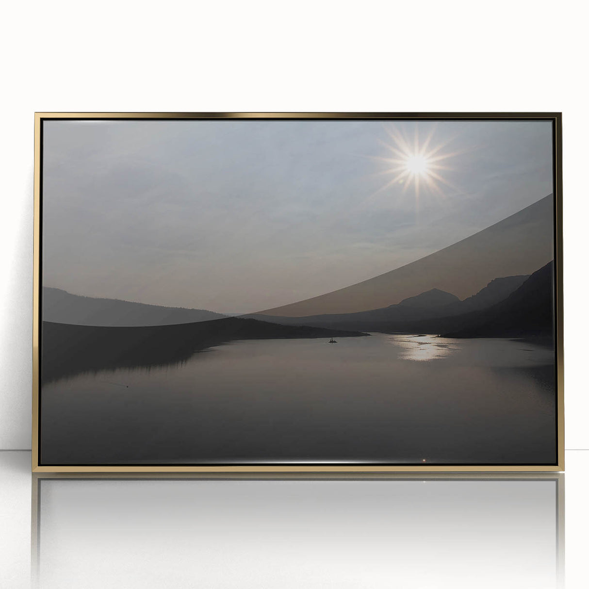 Serene Solar Eclipse Wall Art – Mountain and Lake Eclipse Canvas Print