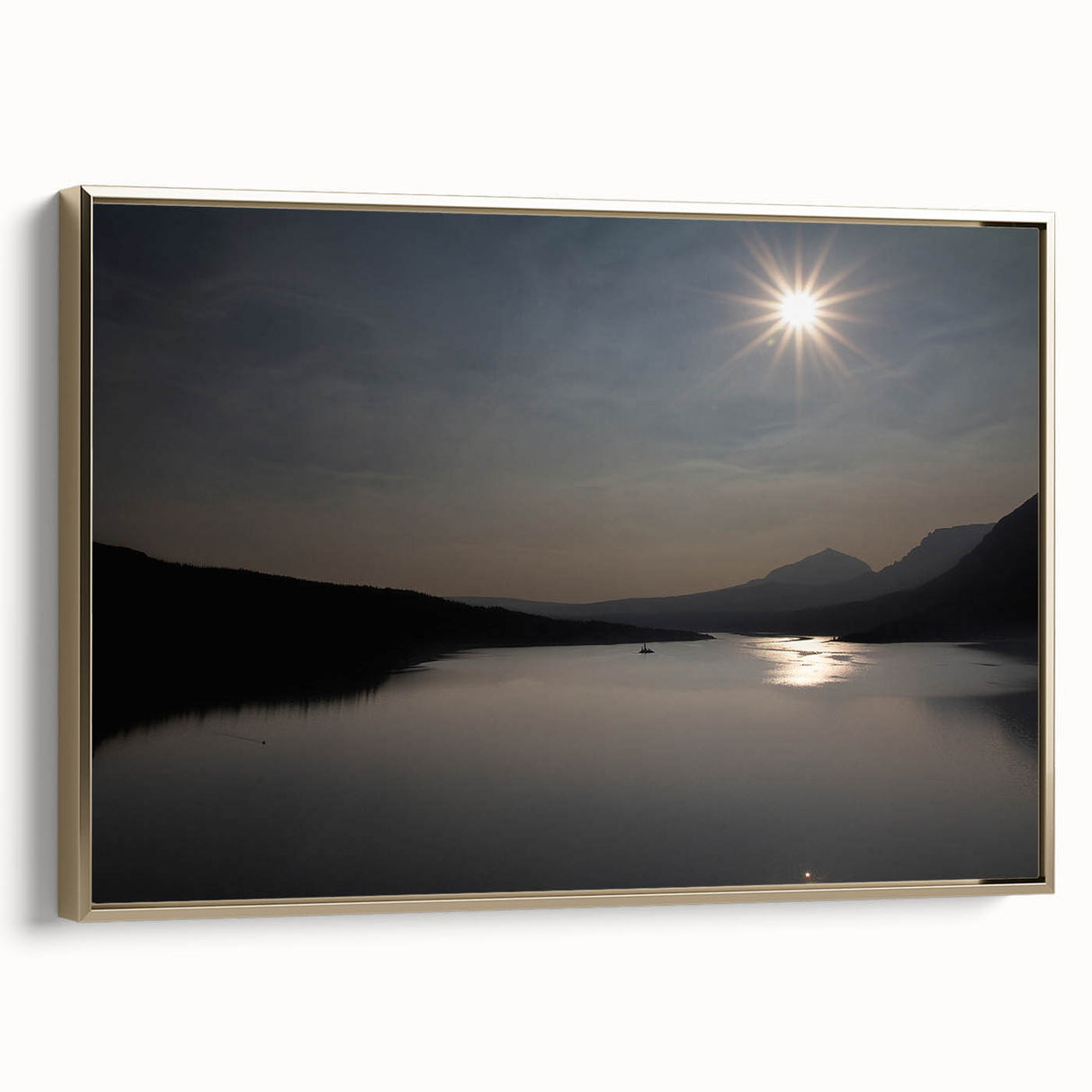 Serene Solar Eclipse Wall Art – Mountain and Lake Eclipse Canvas Print
