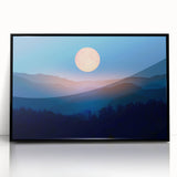 Golden Full Moon Over Misty Mountains – Elegant Celestial Wall Art