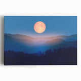 Golden Full Moon Over Misty Mountains – Elegant Celestial Wall Art