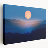 Golden Full Moon Over Misty Mountains – Elegant Celestial Wall Art