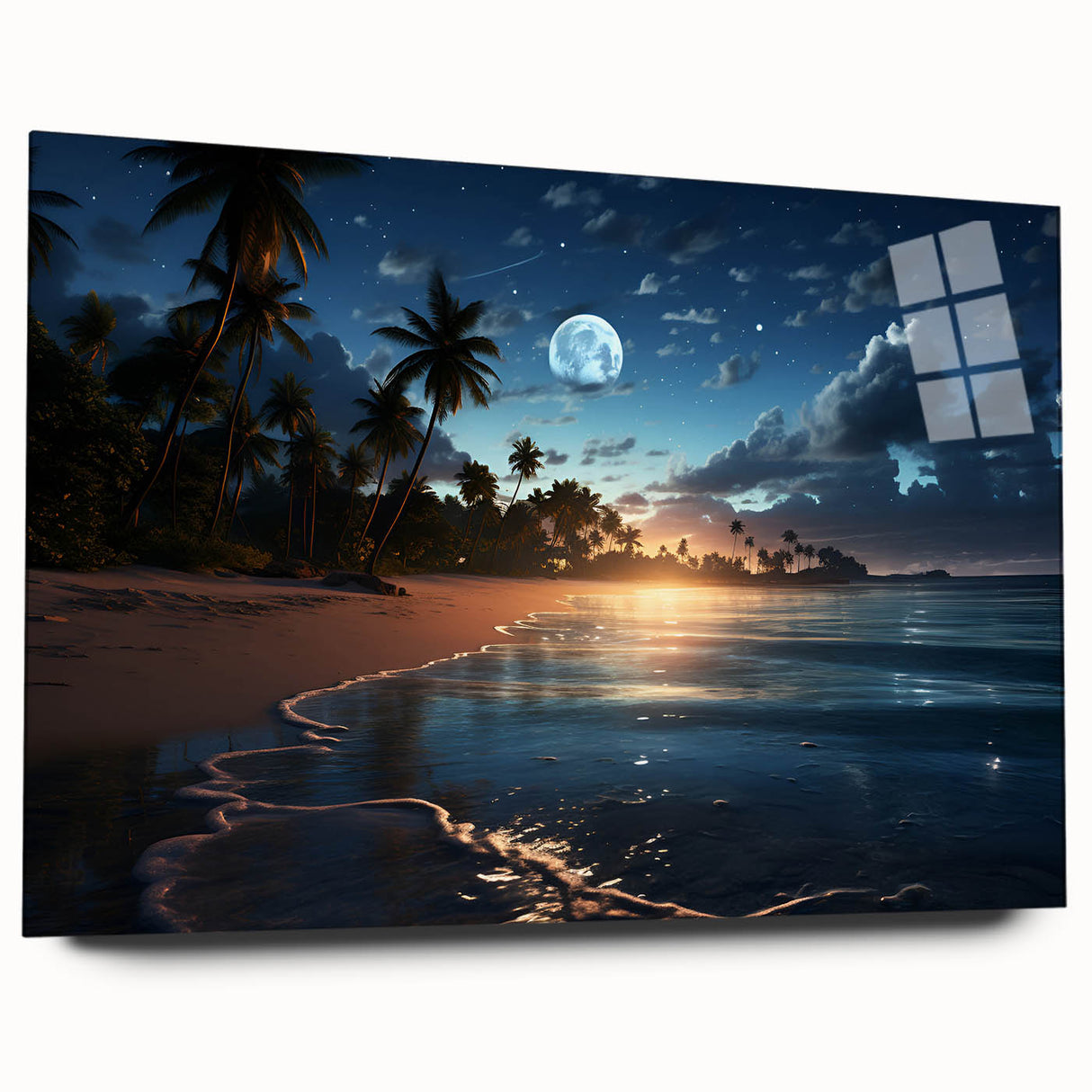 Moonlit Tropical Beach Canvas – Celestial and Coastal Wall Art Decor