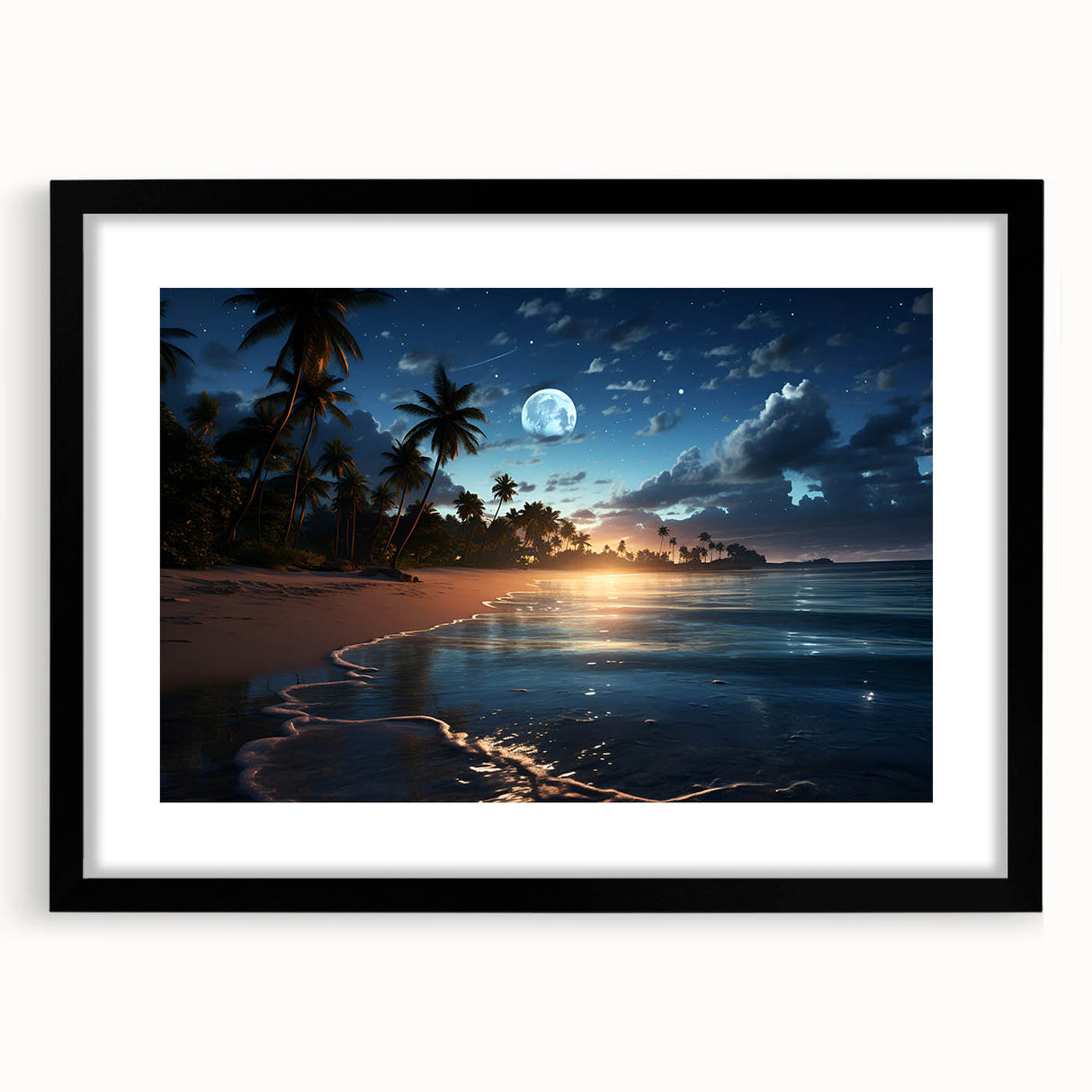 Moonlit Tropical Beach Canvas – Celestial and Coastal Wall Art Decor