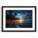 Moonlit Tropical Beach Canvas – Celestial and Coastal Wall Art Decor