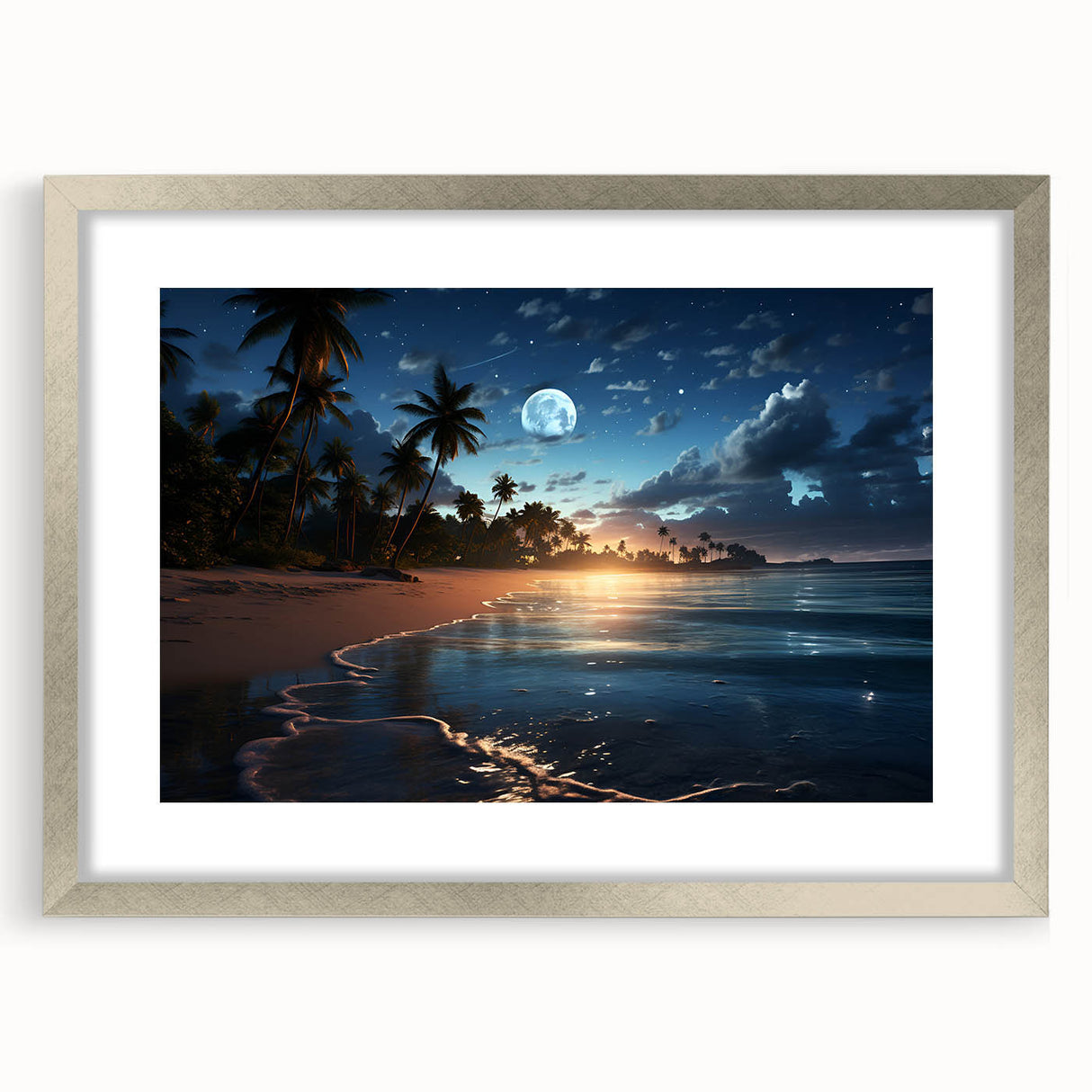 Moonlit Tropical Beach Canvas – Celestial and Coastal Wall Art Decor