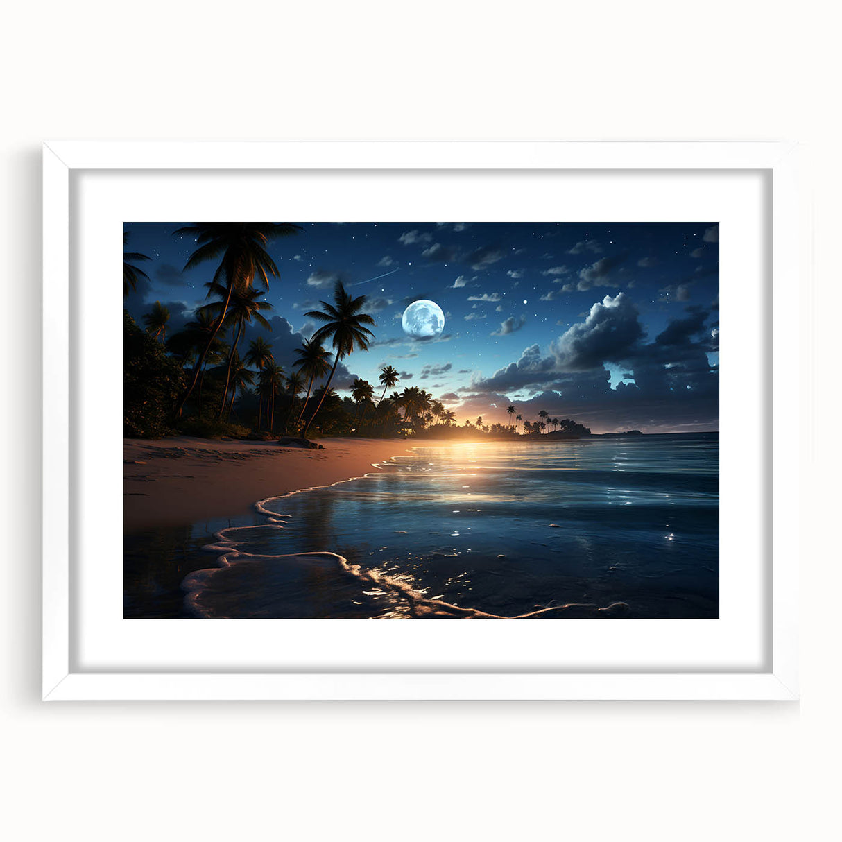 Moonlit Tropical Beach Canvas – Celestial and Coastal Wall Art Decor