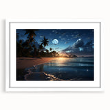 Moonlit Tropical Beach Canvas – Celestial and Coastal Wall Art Decor