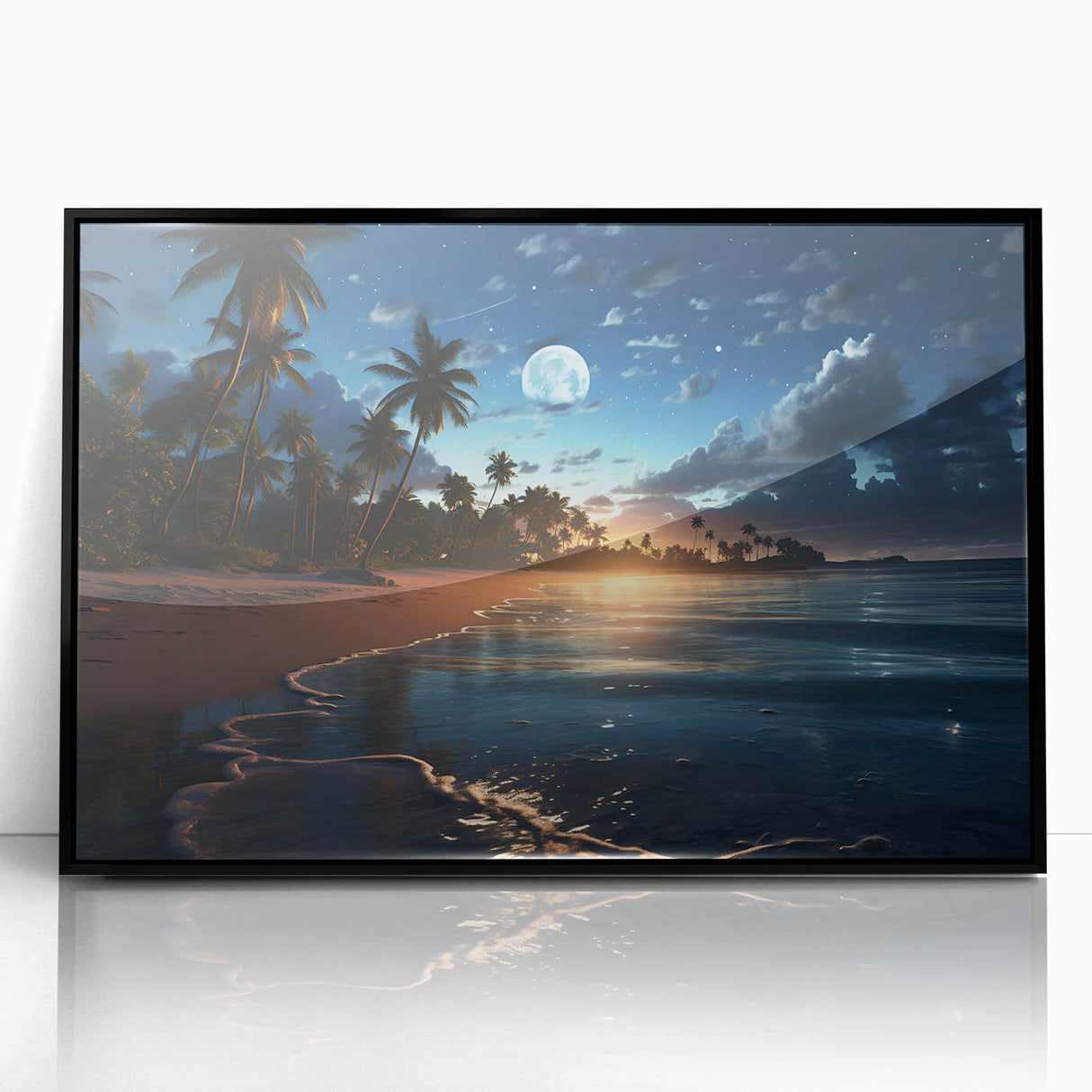 Moonlit Tropical Beach Canvas – Celestial and Coastal Wall Art Decor