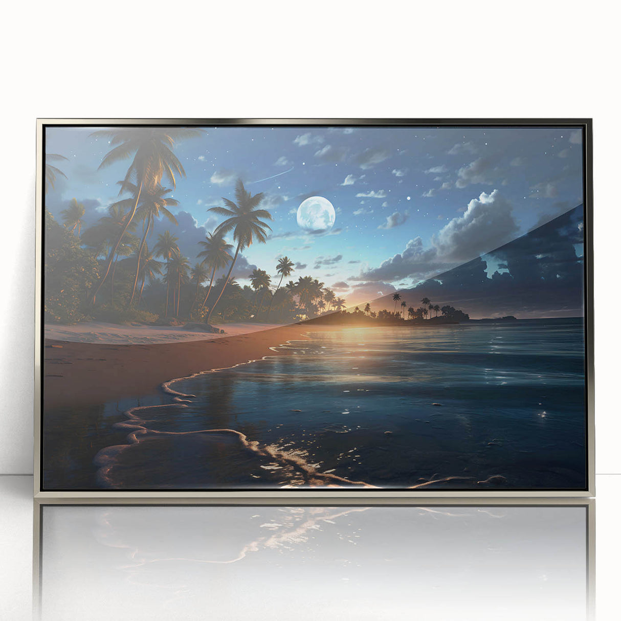 Moonlit Tropical Beach Canvas – Celestial and Coastal Wall Art Decor