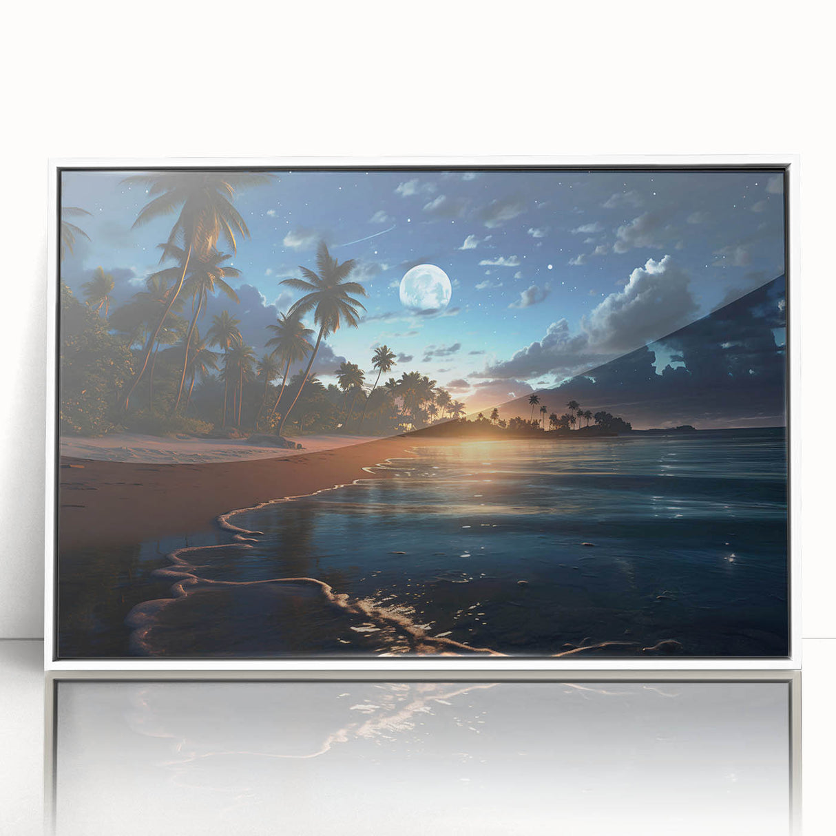 Moonlit Tropical Beach Canvas – Celestial and Coastal Wall Art Decor