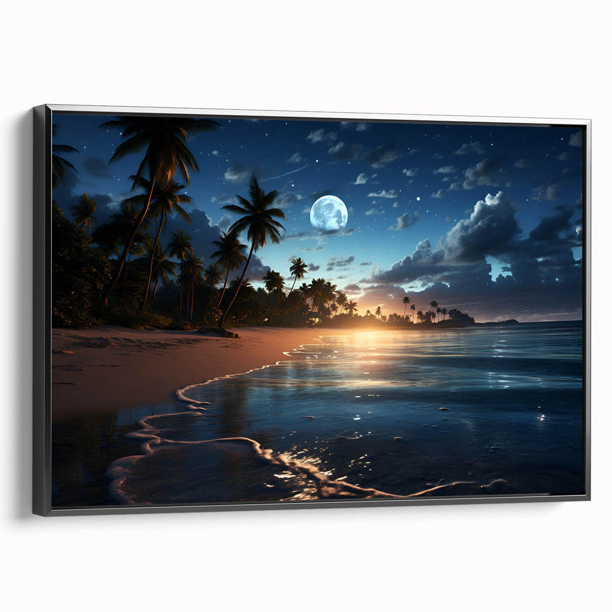 Moonlit Tropical Beach Canvas – Celestial and Coastal Wall Art Decor