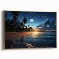 Moonlit Tropical Beach Canvas – Celestial and Coastal Wall Art Decor
