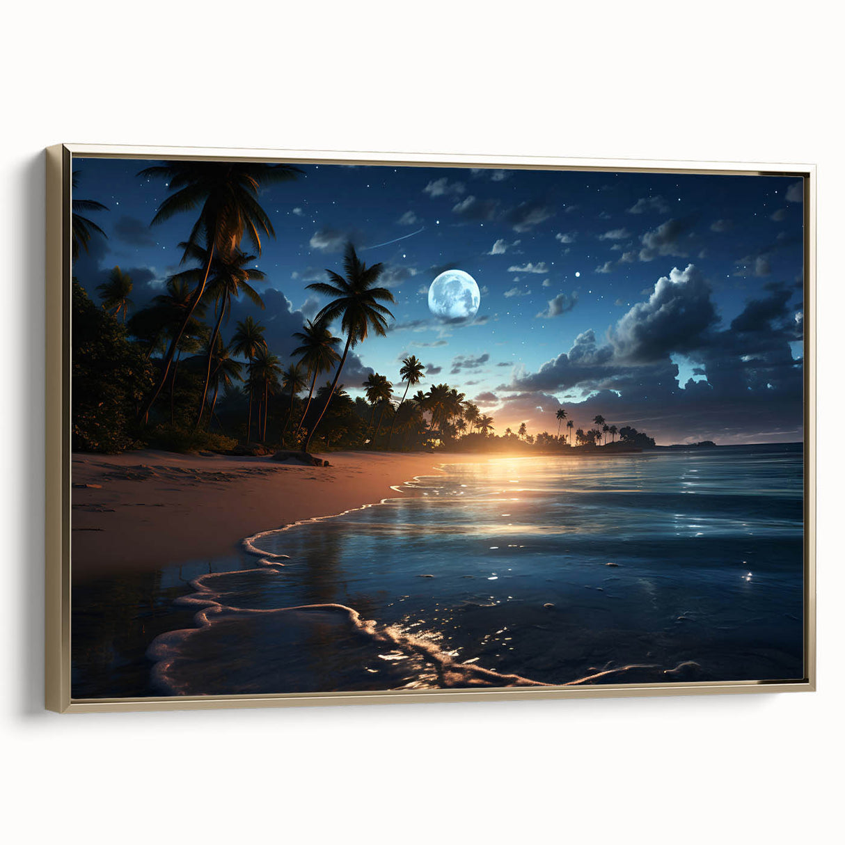 Moonlit Tropical Beach Canvas – Celestial and Coastal Wall Art Decor