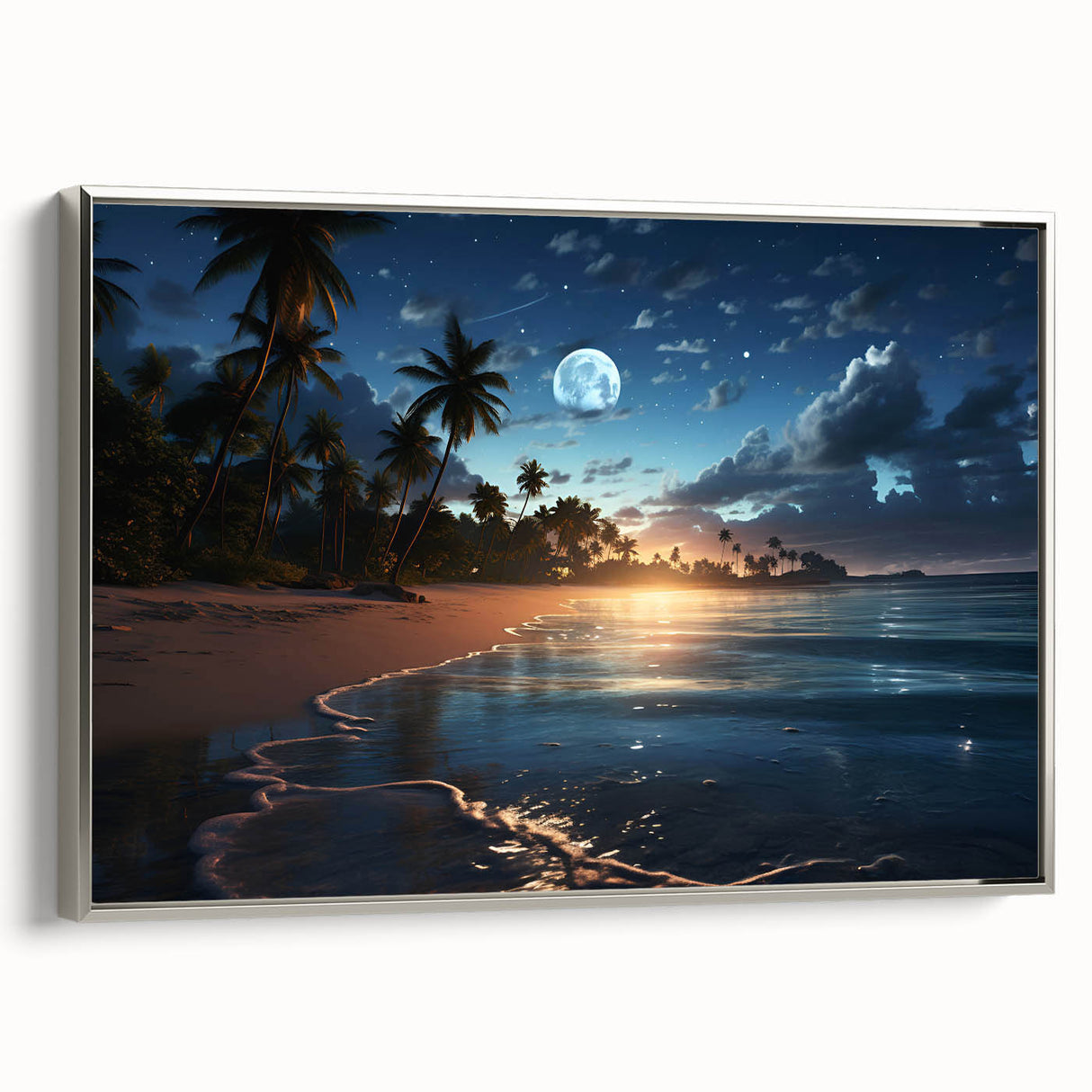 Moonlit Tropical Beach Canvas – Celestial and Coastal Wall Art Decor