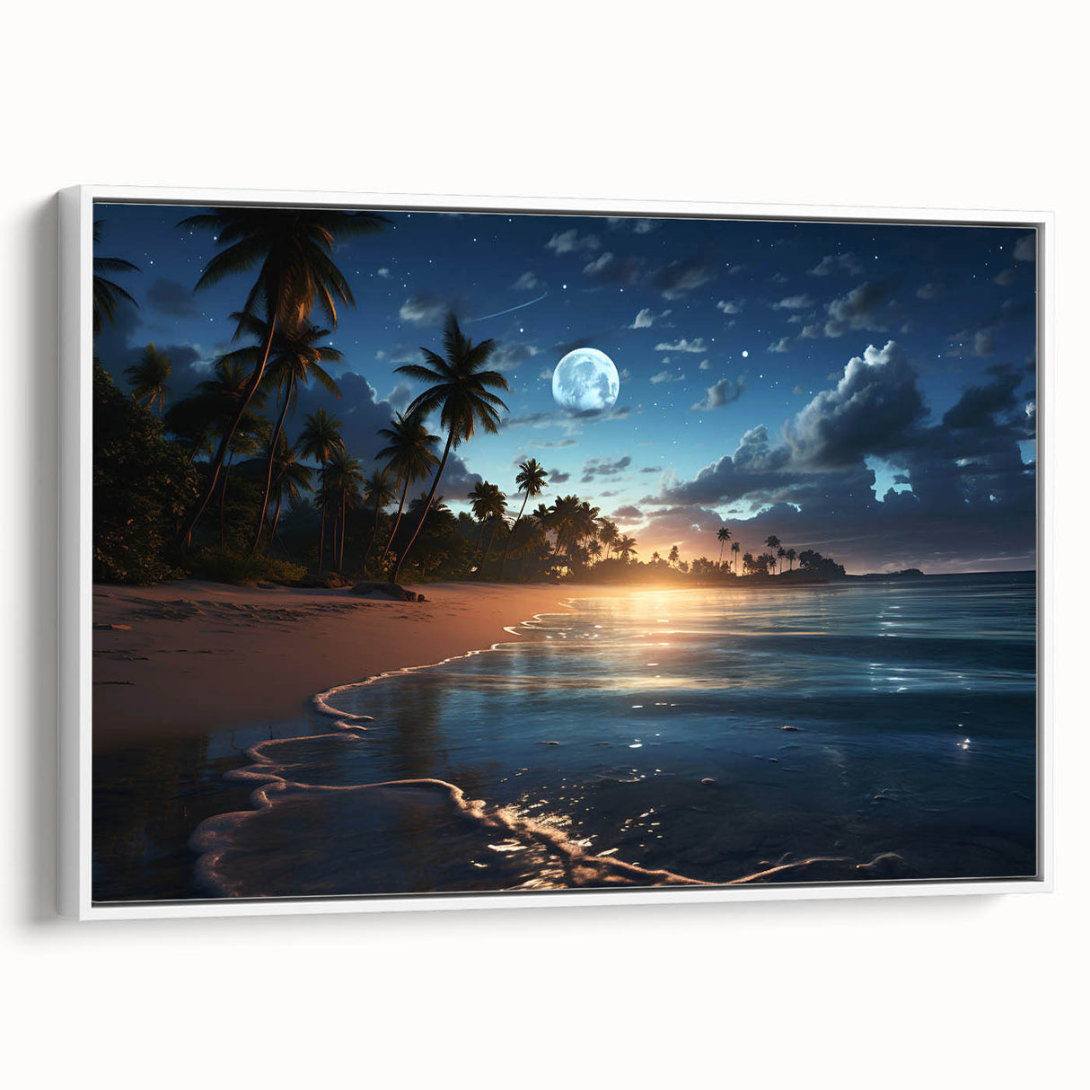 Moonlit Tropical Beach Canvas – Celestial and Coastal Wall Art Decor