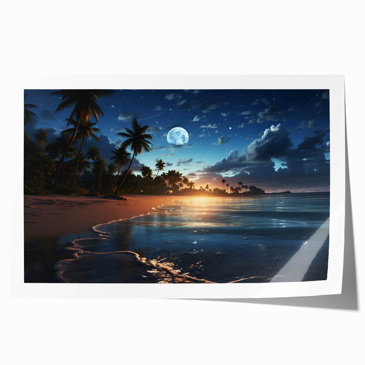 Moonlit Tropical Beach Canvas – Celestial and Coastal Wall Art Decor
