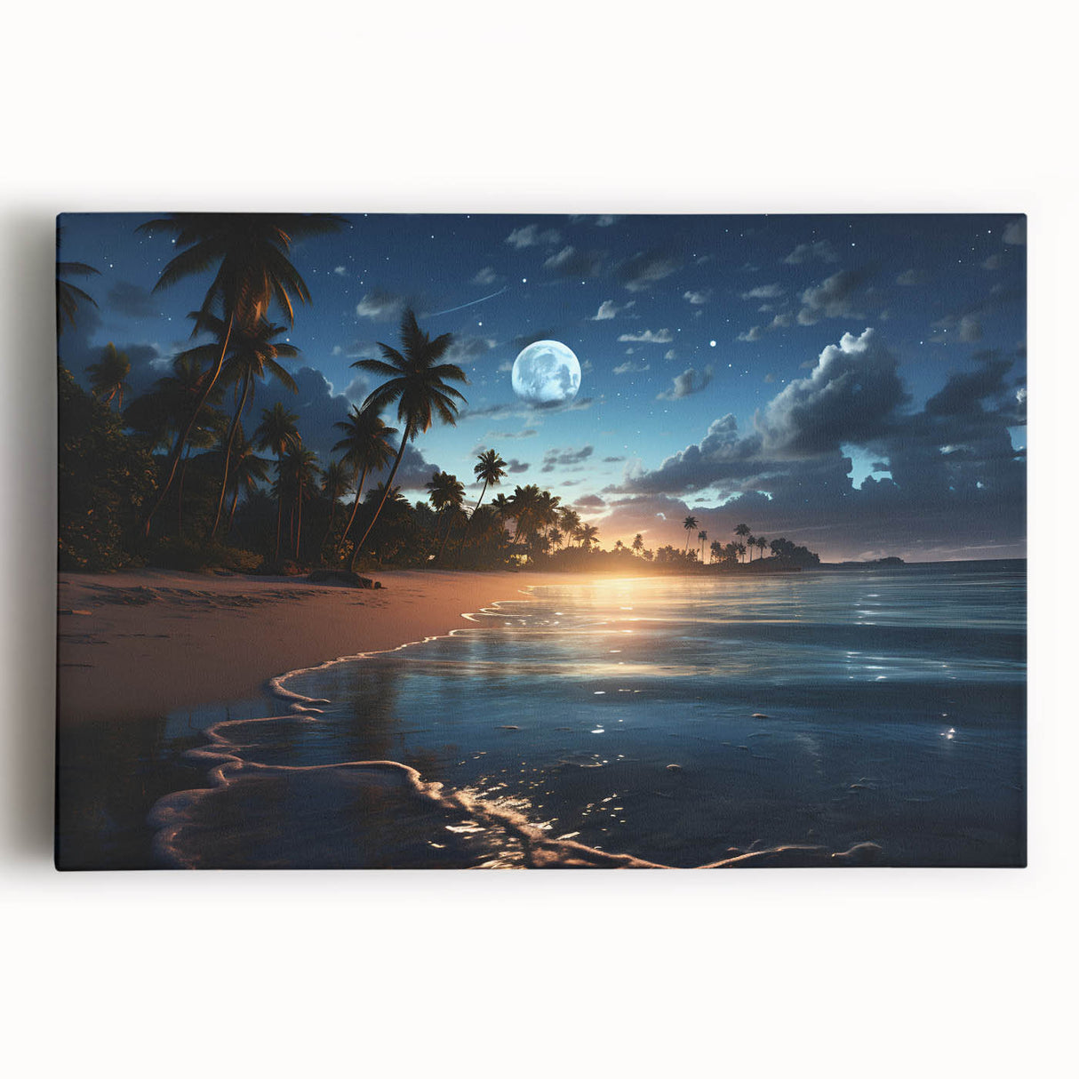 Moonlit Tropical Beach Canvas – Celestial and Coastal Wall Art Decor
