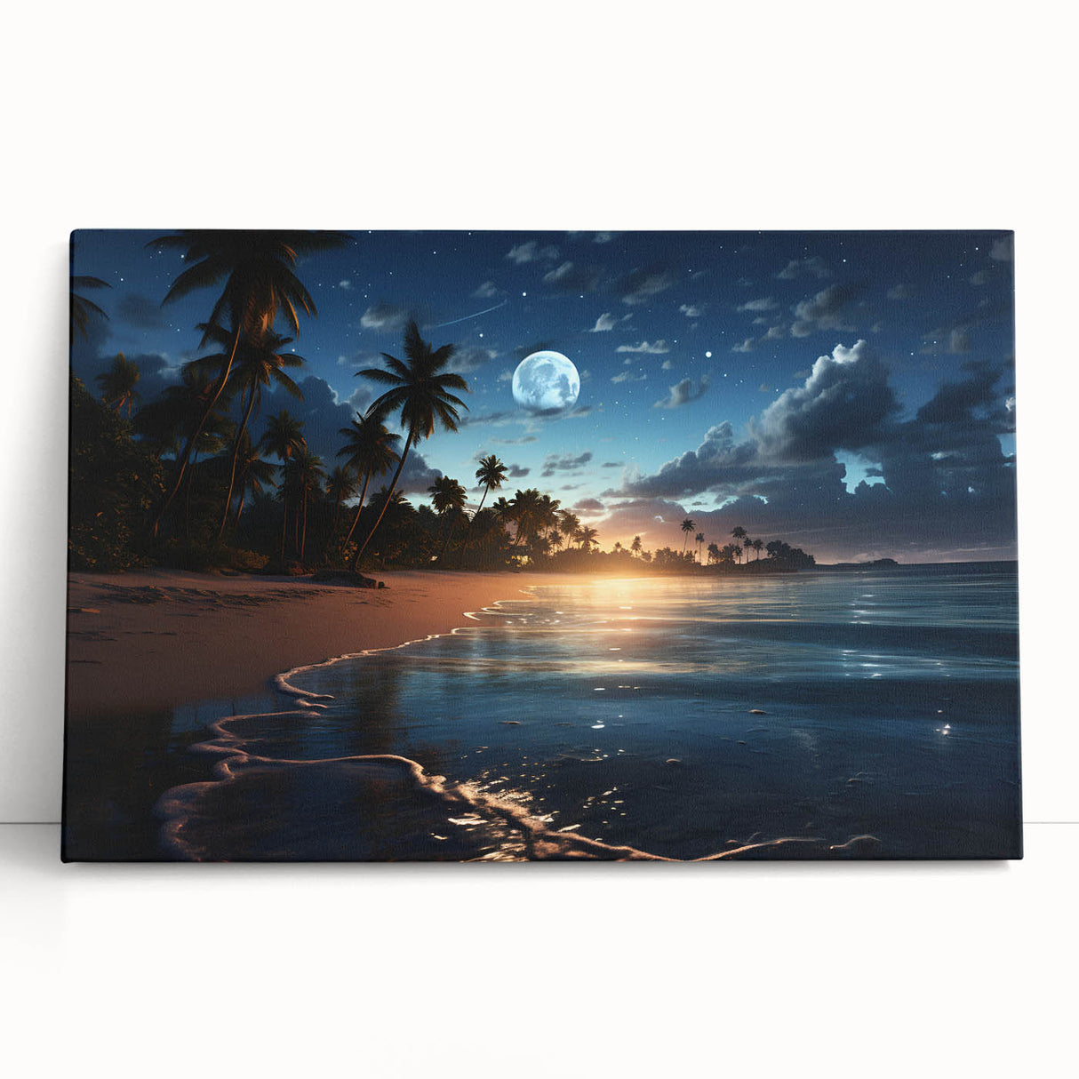 Moonlit Tropical Beach Canvas – Celestial and Coastal Wall Art Decor