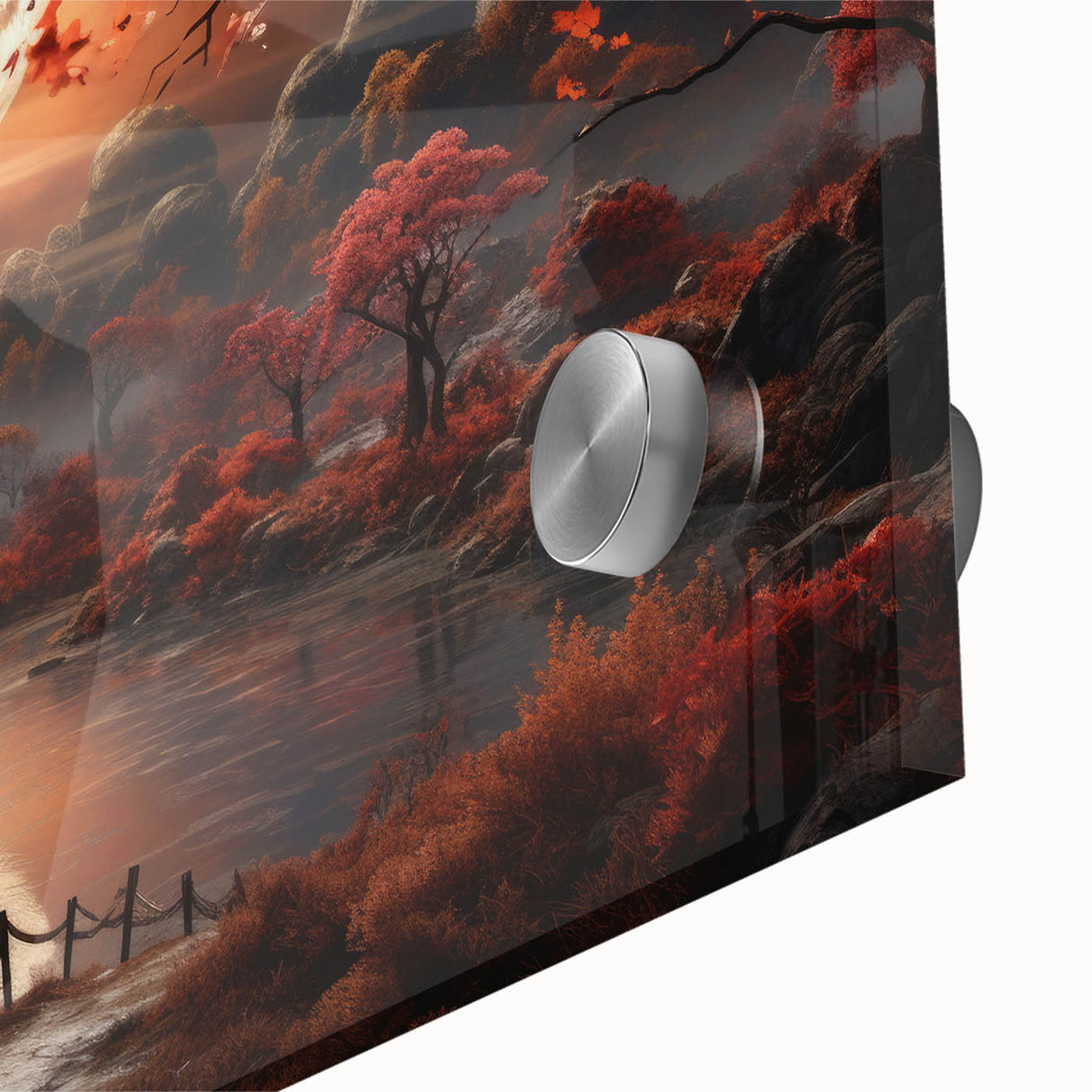 Moonlit Autumn Landscape with Pagoda – Enchanting Celestial Wall Art