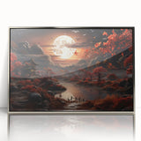 Moonlit Autumn Landscape with Pagoda – Enchanting Celestial Wall Art