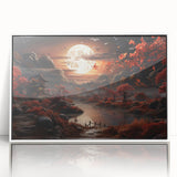 Moonlit Autumn Landscape with Pagoda – Enchanting Celestial Wall Art