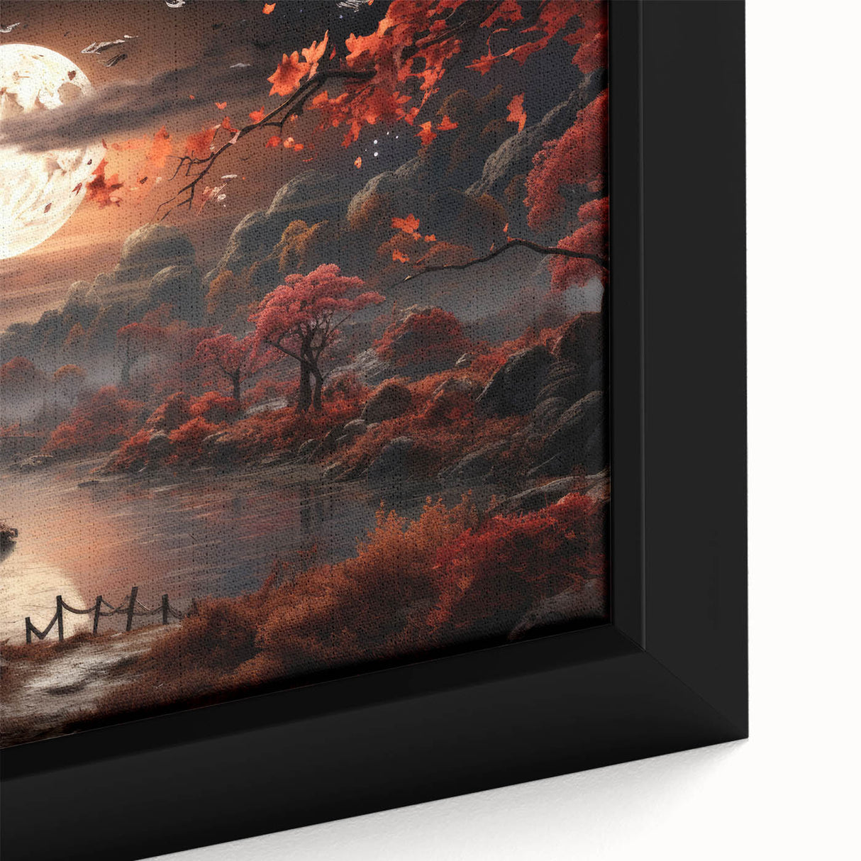 Moonlit Autumn Landscape with Pagoda – Enchanting Celestial Wall Art