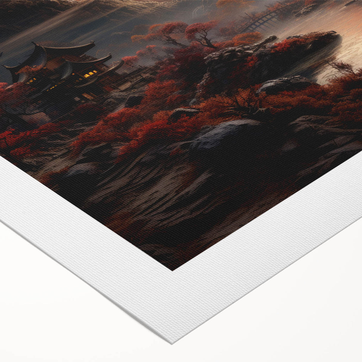Moonlit Autumn Landscape with Pagoda – Enchanting Celestial Wall Art